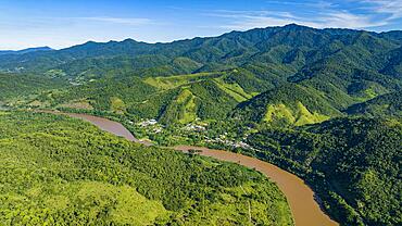 Aerial of the Iguape river, Unesco site Atlantic Forest South-East Reserves, Alto Ribeira Touristic State Park, Sao Paulo state, Brazil, South America