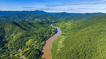 Aerial of the Iguape river, Unesco site Atlantic Forest South-East Reserves, Alto Ribeira Touristic State Park, Sao Paulo state, Brazil, South America