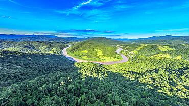 Aerial of the Iguape river, Unesco site Atlantic Forest South-East Reserves, Alto Ribeira Touristic State Park, Sao Paulo state, Brazil, South America