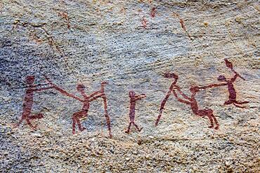 Rock art painting at Pedra Furada, Unesco site Serra da Capivara National Park, Piaui, Brazil, South America