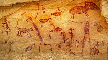 Rock art painting at Pedra Furada, Unesco site Serra da Capivara National Park, Piaui, Brazil, South America