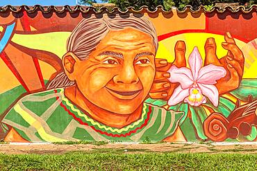 Wall mural, San Rafael de Velasco mission, Unesco site Jesuit Missions of Chiquitos, Bolivia, South America