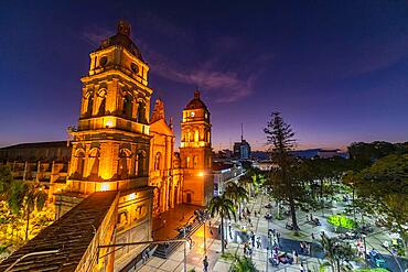 Cathedral Basilica of St. Lawrence at nighttime, Santa Cruz de la Sierra, Bolivia, South America