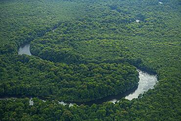 Aerial of the Potaro river, Guyana, South America