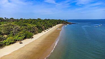 Aerial of a sandy beach in Rubane, Bijagos archipelago, Guinea Bissau