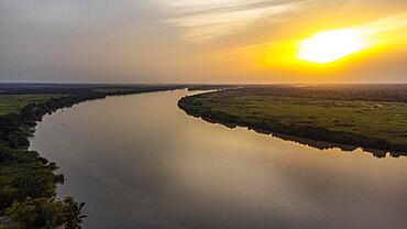 Evening light over River Gambia National Park, Gambia, Africa