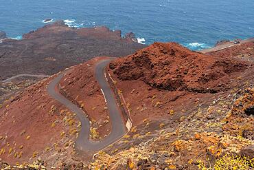 Curvy roads at the Lomo Negro viewpoint on the southwest coast of El Hierro. Canary Islands