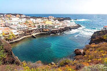 Aerial view of the town of Tamaduste located on the coast of the island of El Hierro in the Canary Islands, Spain, Europe