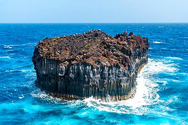 Landscape of Roque de Las Gaviotas seen from the volcanic trail in the village of Tamaduste on the island of El Hierro, Canary Islands, Spain, Europe