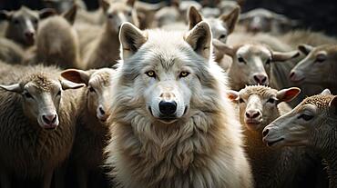 A wolf in sheep's clothing, A wolf among dozens of sheep, generative AI