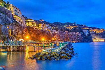 The cliffs of Sorrento on Italy's Amalfi Coast by night