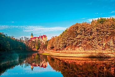 View of Czocha Castle on Lake Le?nia in Poland