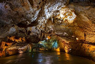 Stalagmites, stalactites, limestone deposits, Lipa Cave, Lipska pecina, Cetinje, Montenegro, Europe