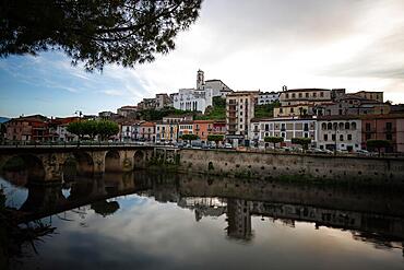 Mountain village panorama, historical Mediterranean skyline with old houses and church of Polla, Campania, Salerno, Italy, Europe