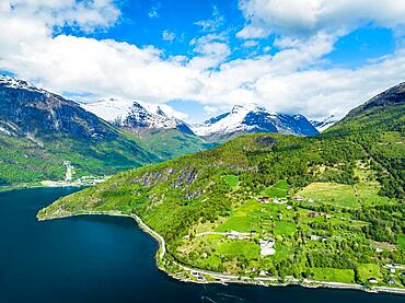 Mountains, Fiord and Clouds over Olden, Innvikfjorden, Norway, Europe