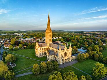 Aerial view of Salisbury Cathedral, Salisbury Wiltshire, England, United Kingdom, Europe