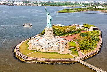 New York City Statue of Liberty Aerial View in New York, USA, North America