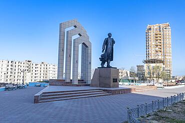 Monument to Zhalau Mynbayev, Aktau, Caspian sea, Kazakhstan, Asia