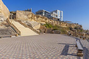 Aktau sandstone cliffs and promenade, Aktau, Caspian sea, Kazakhstan, Asia