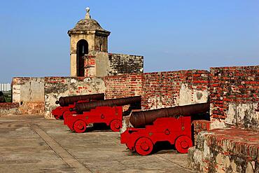 Republic of Colombia, Colombia, Departamento Bolivar, City of Cartagena de Indias, part of the castle complex, Castillo San Philippe de Barajas, cannons, Colombia, South America