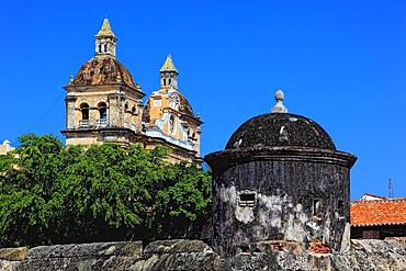 Republic of Colombia, Colombia, Departamento Bolivar, City of Cartagena de Indias, Iglesia San Pedro Claver in the historic old town and old town wall, Colombia, South America