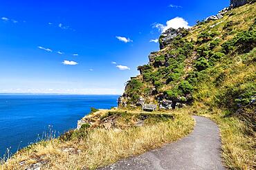 South West Coast Path, coastal path, Valley of the Rocks, rocky coast in Exmoor National Park, Bristol Channel, near Lynton, Devon, England, United Kingdom, Europe