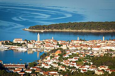 High Angle View Of Buildings By Sea Against Sky of City of Rab Croatia