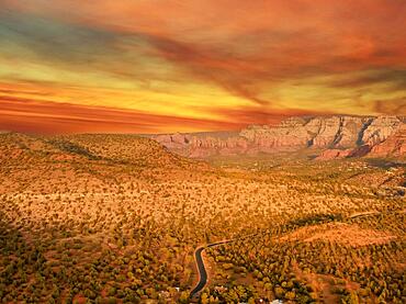 Beautiful rock formations in the desert of the American Southwest from above using a drone