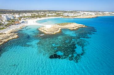 Nissi Beach seen from the air, Cyprus, Europe