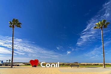 Love Conil sign on the seafront Conil de la Frontera, Costa de la Luz, Andalusia, Spain, Europe