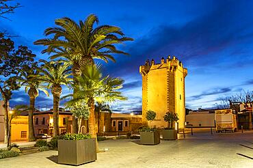 The historic tower Torre de Guzman at dusk, Conil de la Frontera, Costa de la Luz, Andalucia, Spain, Europe