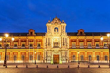 San Telmo Palace at dusk, Seville, Andalucia, Spain, Europe