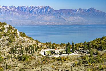 View of a chapel and cemetery at Lake Scutari, Montenegro, Europe