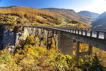 Tara Bridge and Tara Gorge in Autumn, Pljevlja, Montenegro, Europe