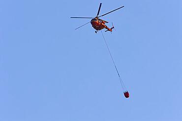 Helicopter, helicopter, fire-fighting helicopter, close, blue sky, fire, Falassarna, West Crete, Crete, Greece, Europe