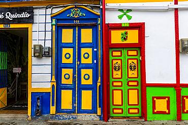 Colourful houses in the Unesco site coffee cultural landscape, Filandia, Colombia, South America