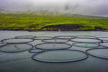 Fish farm in the Faroe islands, Denmark, Europe