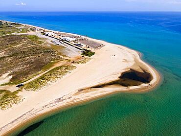 Aerial view, beach at Nea Kallikratia, Nea Propondida, Chalkidiki, Central Macedonia, Giechenland