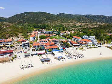 Aerial view, beach, Kalamitsi, Sithonia, Chalkidiki, Central Macedonia, Greece, Europe