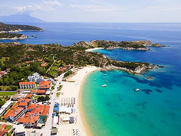 Aerial view, beach, Kalamitsi, Sithonia, Chalkidiki, Central Macedonia, Greece, Europe