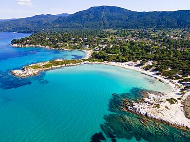 Aerial view, Karidi beach, Karydi, Vourvourou, Sithonia, Chalkidiki, Central Macedonia, Greece, Europe