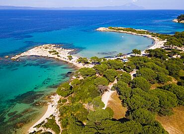 Aerial view, Karidi beach, Karydi, Vourvourou, Sithonia, Chalkidiki, Central Macedonia, Greece, Europe