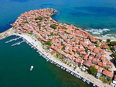 Aerial view, Old Town, Skamnij Peninsula, Sosopol, Sozopol, Sosopol, Burgas, Black Sea, Bulgaria, Europe