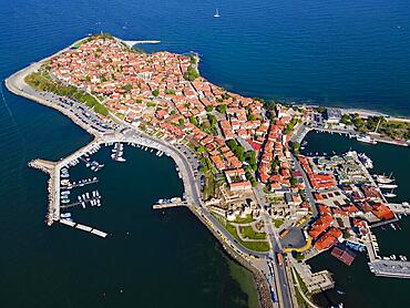 Aerial view, Old Town, Black Sea, Nesebar, Nessebar, Burgas, Bulgaria, Europe