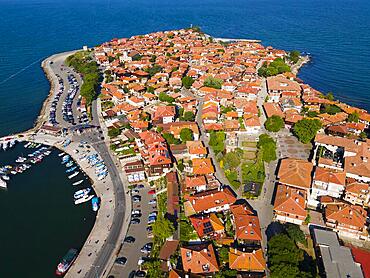 Aerial view, Old Town, Black Sea, Nesebar, Nessebar, Burgas, Bulgaria, Europe