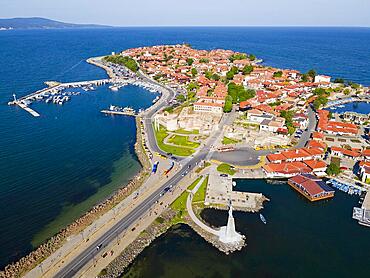 Aerial view, Old Town, Black Sea, Nesebar, Nessebar, Burgas, Bulgaria, Europe