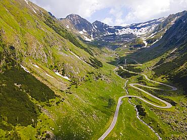 Aerial view, mountain road, Transfagarasan High Road, Transfagarasan, Transfagarașan, Fagaraș Mountains, Fagaras, Transylvania, Transylvania, Ardeal, Transylvania, Carpathians, Bulgaria, Europe