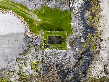 Ballinskelligs Castle, old ruin, Ring of Kerry, drone shot, Ballinskelligs, Kerry, Ireland, Europe