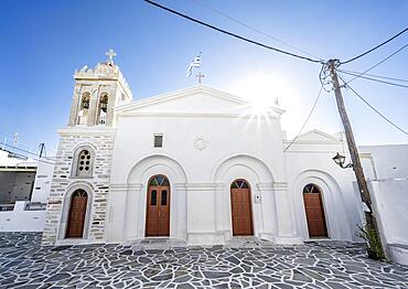 Church of Christ with Star of the Sun, alleys of the village of Marpissa, Paros, Cyclades, Greece, Europe