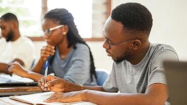 Close up students studying together